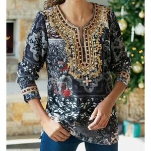 Soft Surroundings Venetian Embellished Beaded Top Size XL